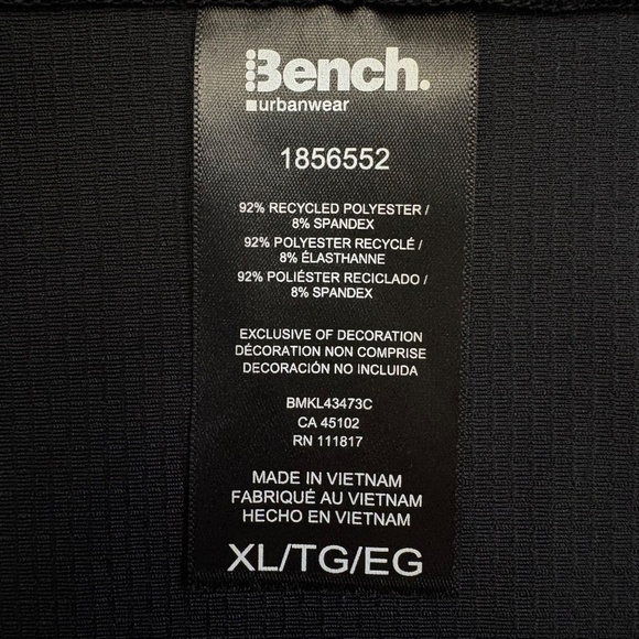 Bench Urbanwear Full Zip Jacket, Moisture Wicking, Black, XL, NWT - Picture 13 of 14